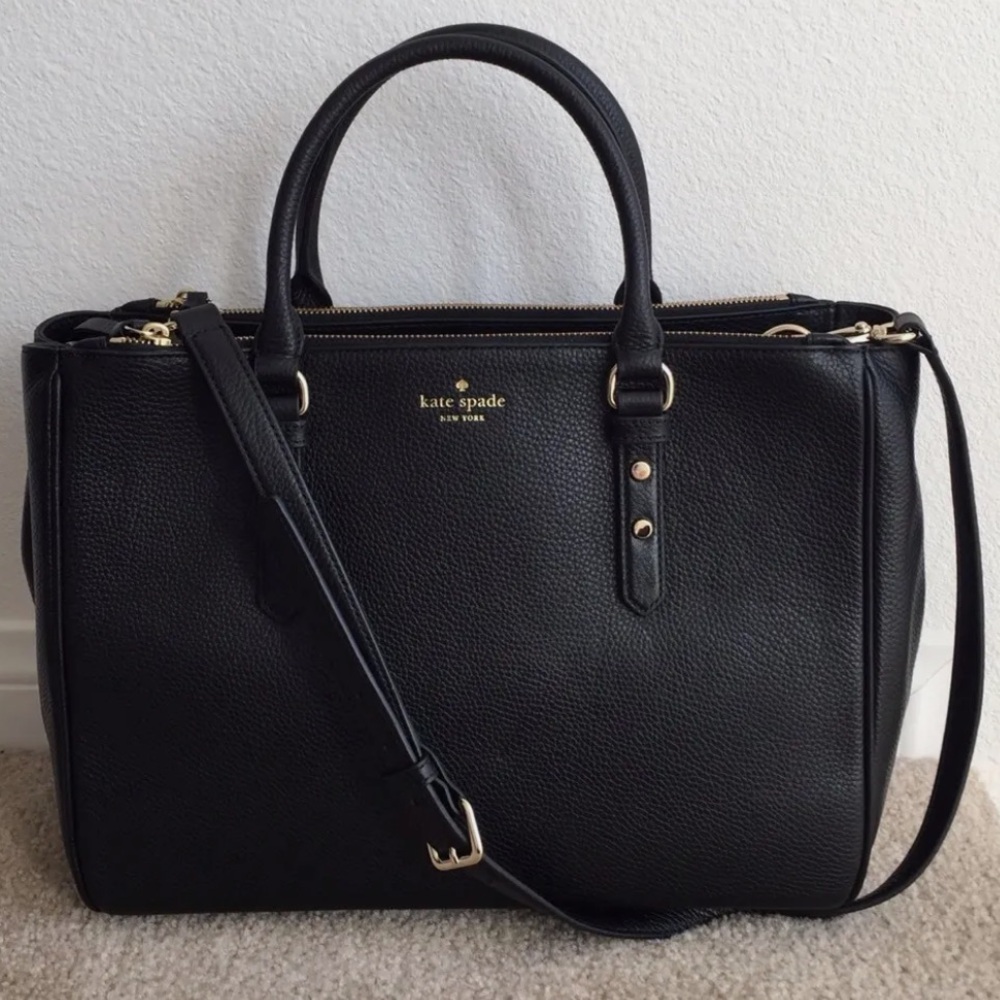 $430 NWOT Kate Spade Mulberry Leighann Tote Bag Large Black Logo Leather Strap